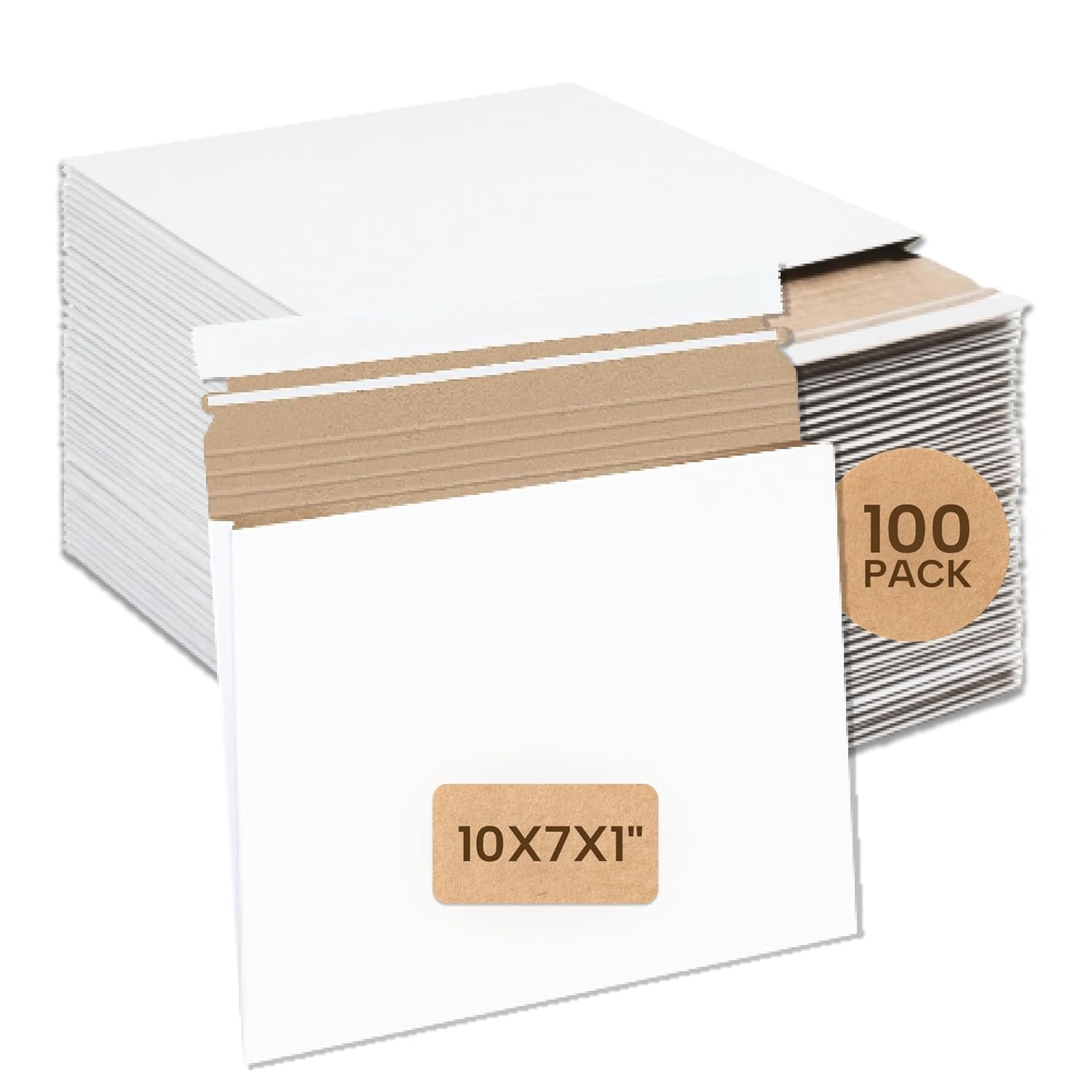BOX USA Rigid Mailers 10" x 7" (100-Pack) - Bulk Gusseted Rigid Cardboard Mailer Envelopes for Manuals, Catalogs, Thick Documents - Stay Flat