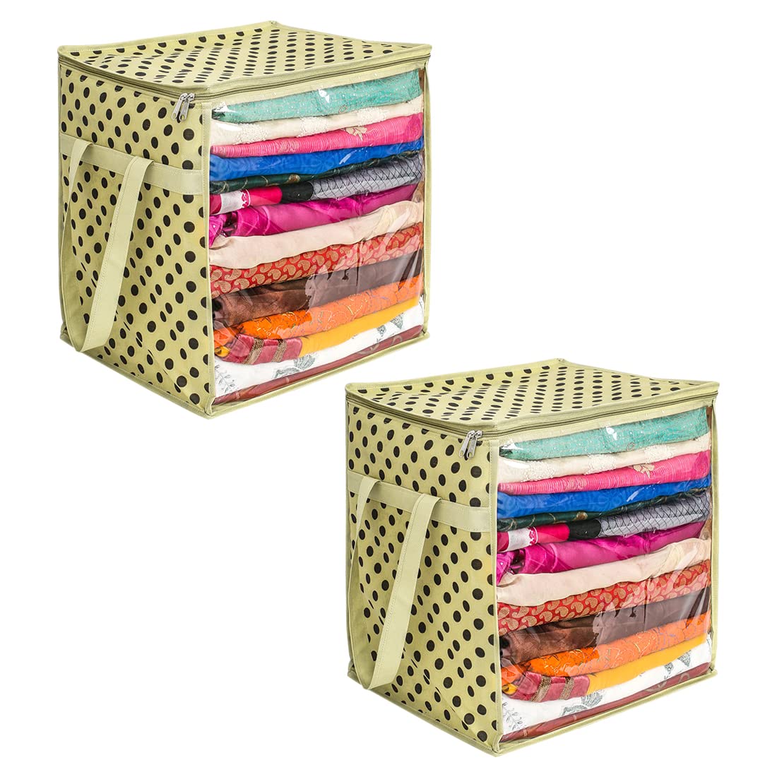 PrettyKrafts XL Saree Cover, Clothes Storage Bag, Storage Organizer Bag, Zip Closure and Transparent Front, Clothes Storage Bag, Wardrobe Organizer, Size (15 X 12 X 15 In), Pack of 2,Ivory Dots (B08N6PFGJG) Amazon Price History, Amazon Price Tracker