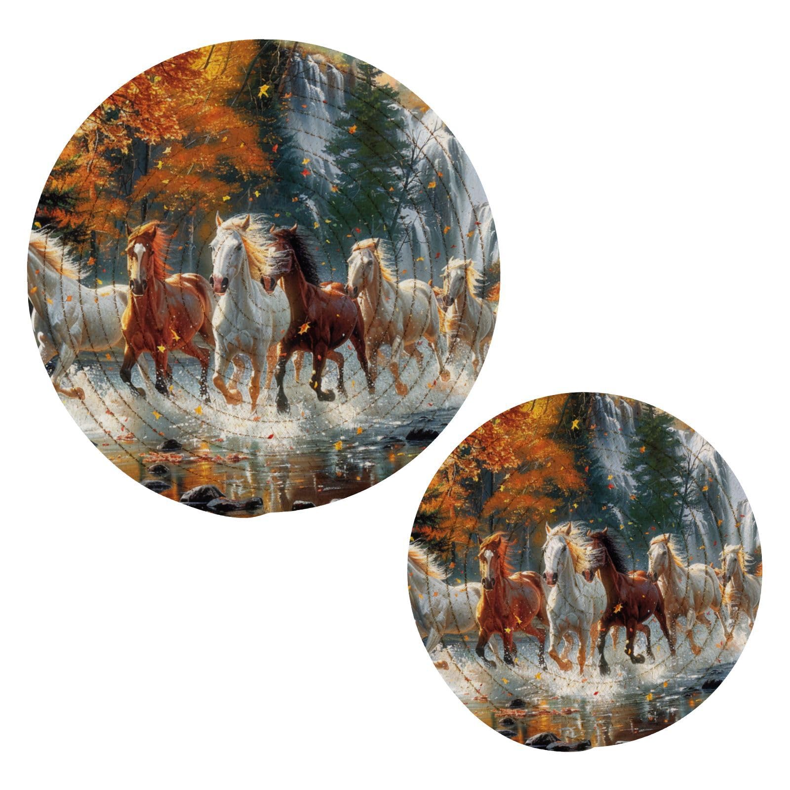 Msyxl Wild Horses Trivets for Hot Dishes, Hot Pots and Pans, Cotton Woven Pot Holders for Kitchen Countertops, Table, 2 Pcs Heat Resistant Hot Pads, 7
