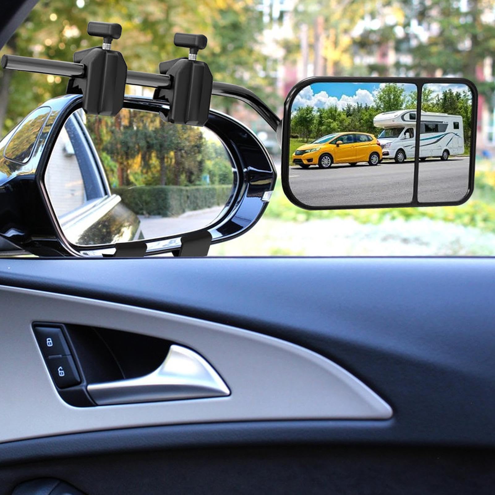 Extensión de espejo para remolque, 2 unidades, con montaje de abrazadera, espejos convexos, ampliaciones de lente de espejo retrovisor para camiones, camionetas, furgonetas, SUV