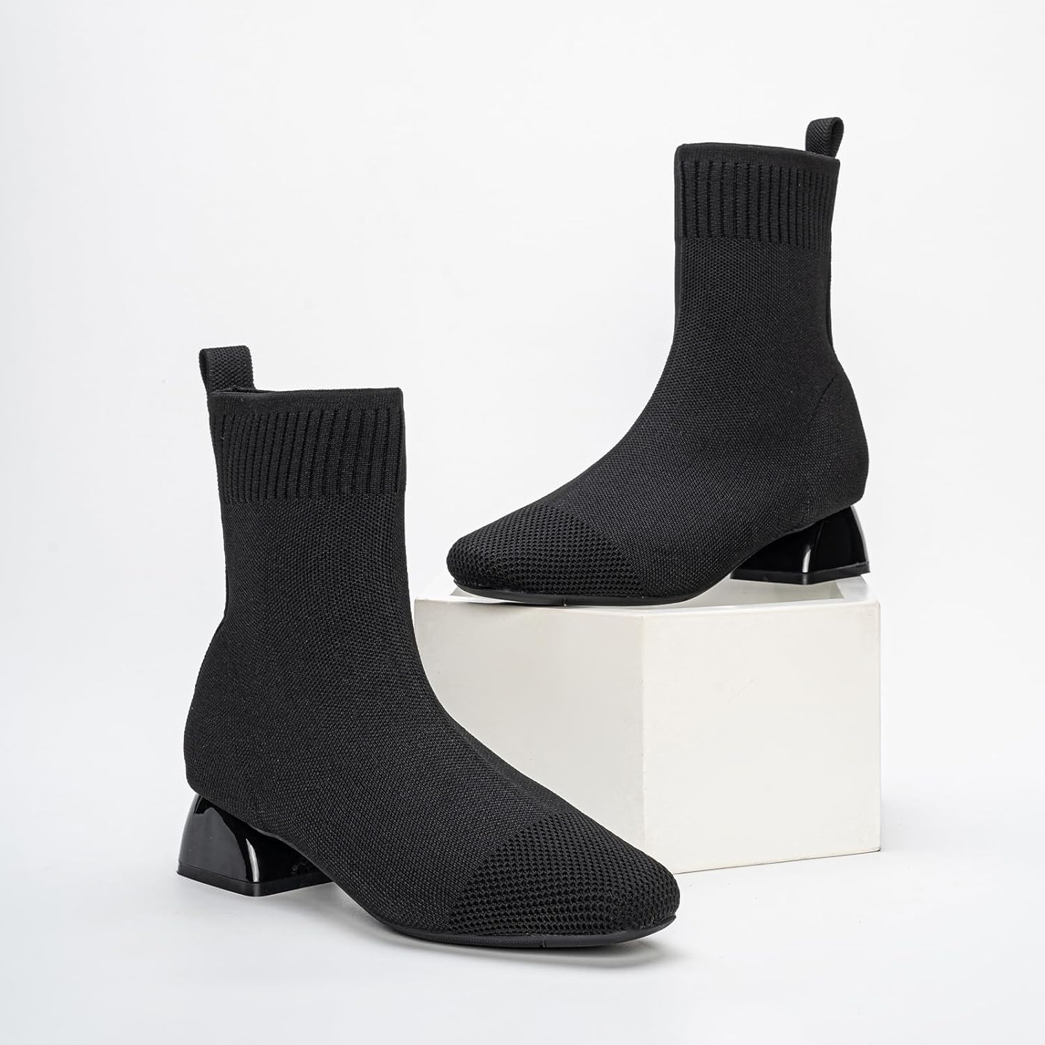 Women's Ankle Boots Comfortable Pointed Toe Breathable Sock Knit Low Heel Fall Work Office Booties - Image 3