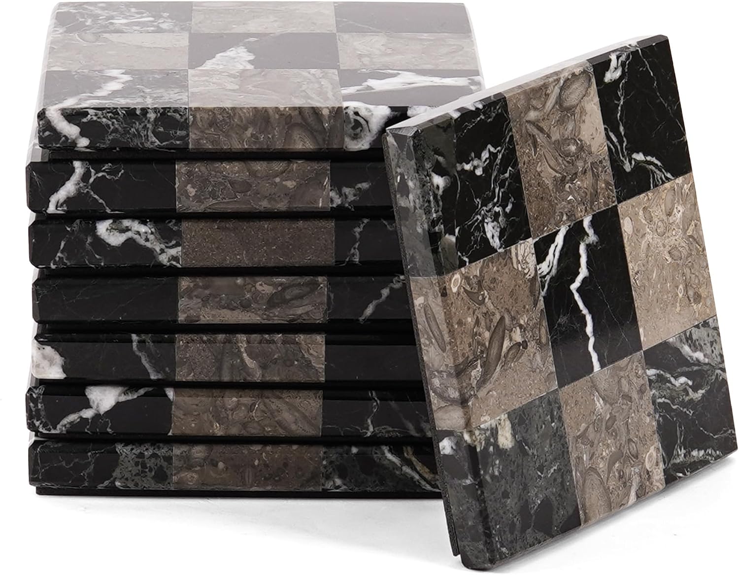 Marble Coasters Set of 8, Oceanic & Verona Handmade 4 inch Stone Coasters, Elegant Table Coaster for Drinks, Durable Kitchen Décor & Home Accessories