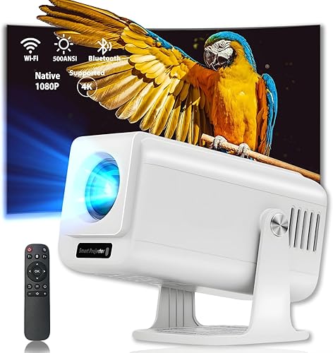 Mini proyector para dormitorio y exteriores, proyector portátil 2025 con 500 ANSI, soporte 4K y aplicaciones Android, Keystone automático, WiFi,