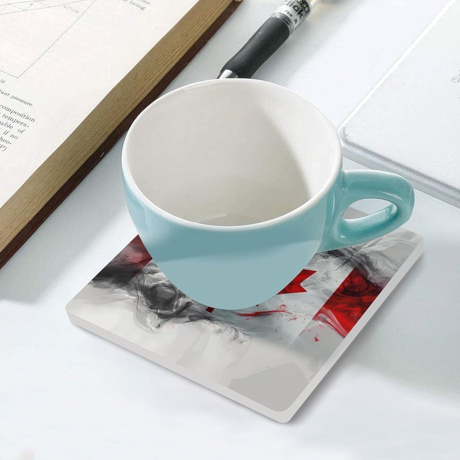 Canada Flag with Smoking Funny Ceramic Coasters for Drink Absorbent Cup Holders Tabletop Protection