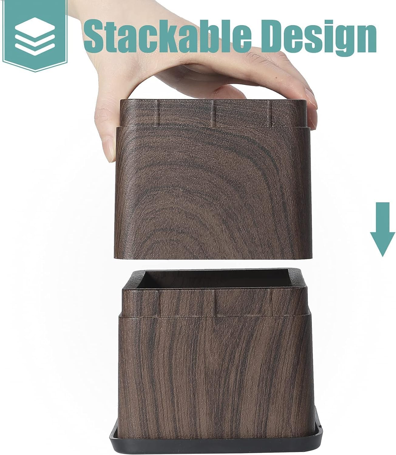 KEIBIKEIDI 3 Inch Stackable Bed Risers Heavy Duty Furniture Risers , Lifts Up to 2200 LBs Couch Sofa Desk Table Chair Risers (Stackable Walnut Wood Grain) - Image 3