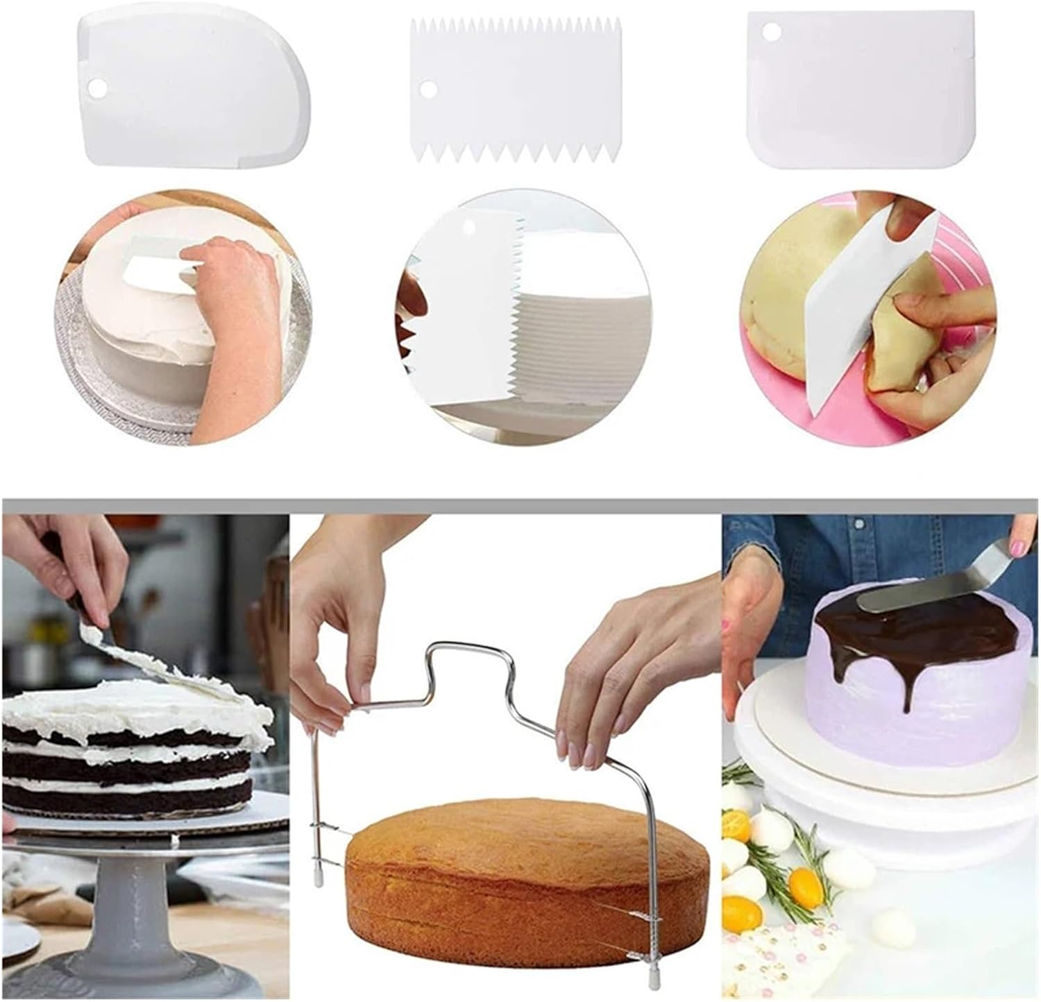 7Pcs Cake Making Tools Kit For Decorating Include Plastic Rotating Turntable Icing Smoother/Spatula Cakes Leveler(6pcs white)