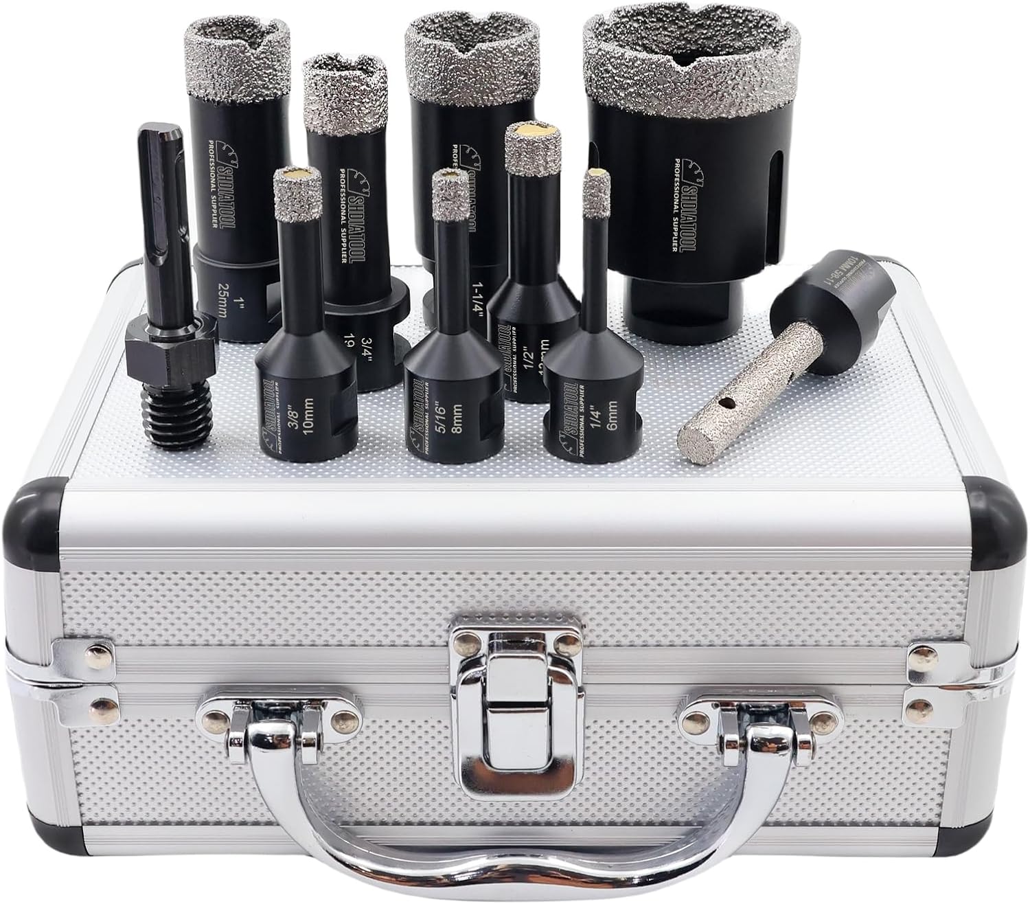SHDIATOOL Diamond Core Drill Bits Hole Saw Kit for Porcelain Tile Ceramic Marble Brick Vacuum Brazed Cutter Set 10-Piece （6/8/10/13/19/25/32/51mm +10mm+SDS Plus