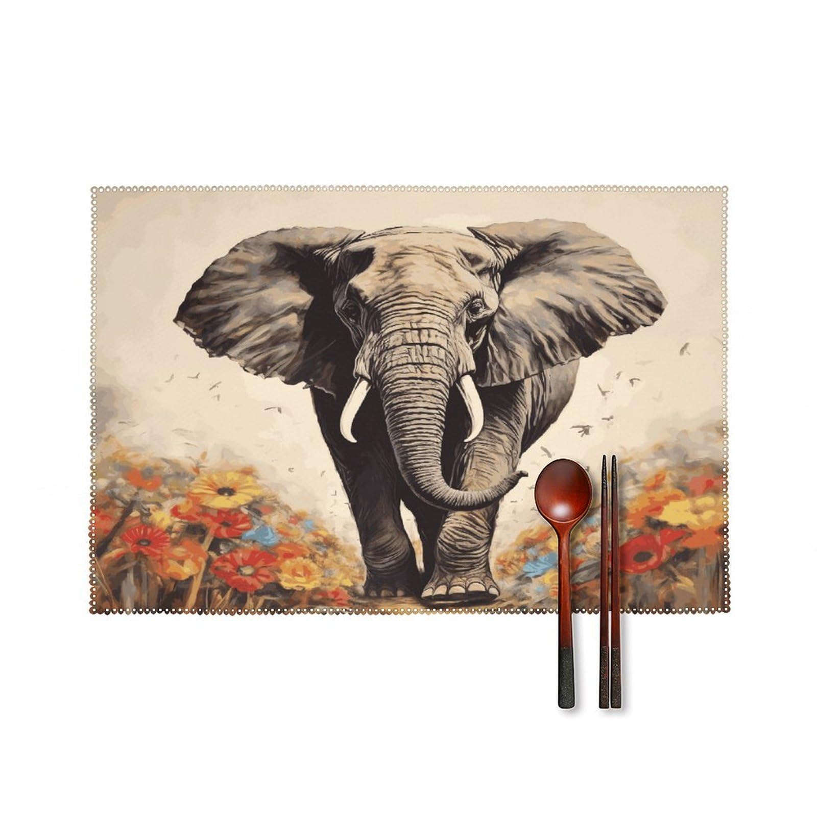 Fodpand Style Elephant Painting Placemats Set Of 4 Place Mats Table Mats