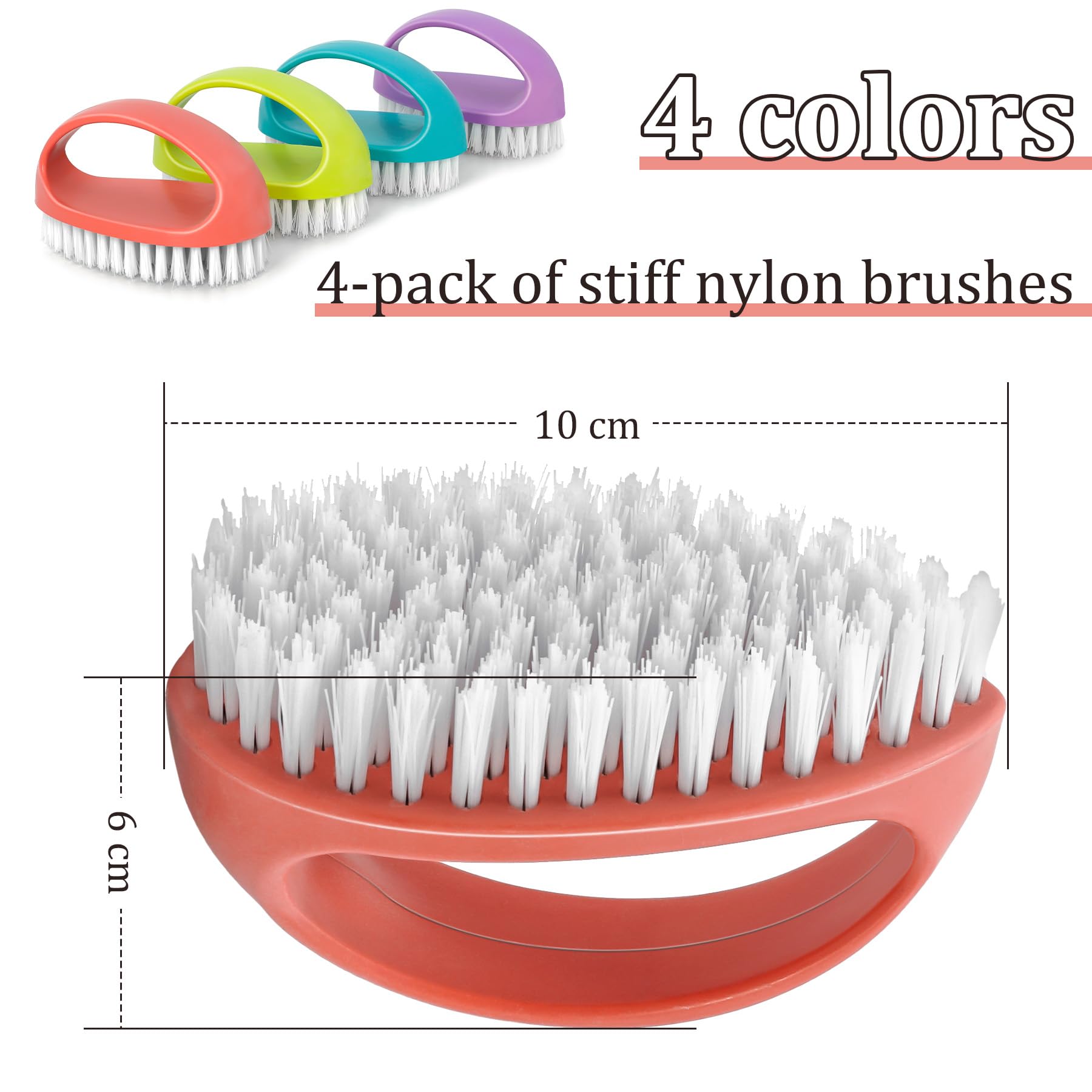 Hand Nail Brushes, 4 Pack Firm Bristle Nylon Brush for Cleaning Nails & Toes, Heavy Duty Nail Scrubber - Image 3