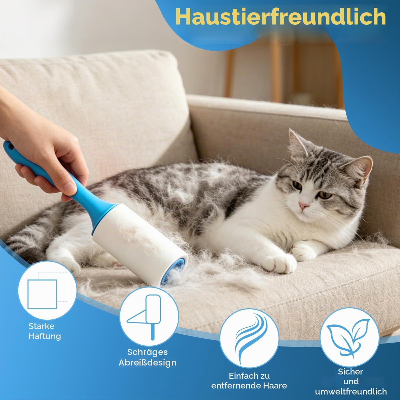 1440 Blatt Fusselrolle Tierhaare,12 Rollen Extra Stark Fusselroller Kleidung mit 2 Griffen,Starke Klebewirkung,Entferner Katzen Hundehaare,Fusselrolle Tierhaare