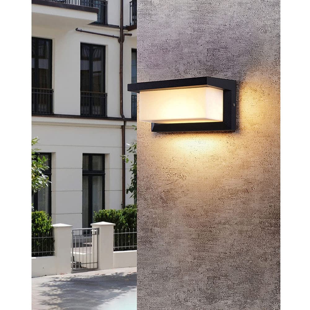 ICEMOB Quadratische schwarze Solar-Lichtsteuerungs-Wandleuchte für den Außenbereich mit weißem Acryl-Lampenschirm, Wandleuchte, LED-warmes Licht 3000 K, weiches Licht, Außenwandleuchte für die Villa i
