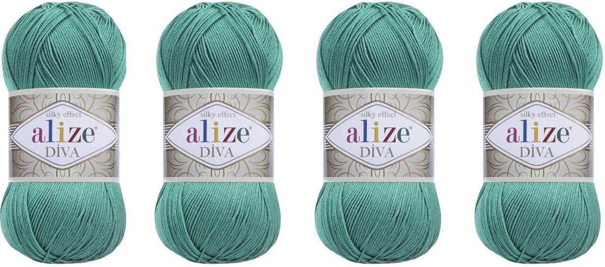 Hand Knitting Yarn 100% Microfiber Acrylic Yarn Alize Diva Silk Effect Thread Crochet Art Lace Craft Lot of 4 skeins 400gr 1532yds (610)