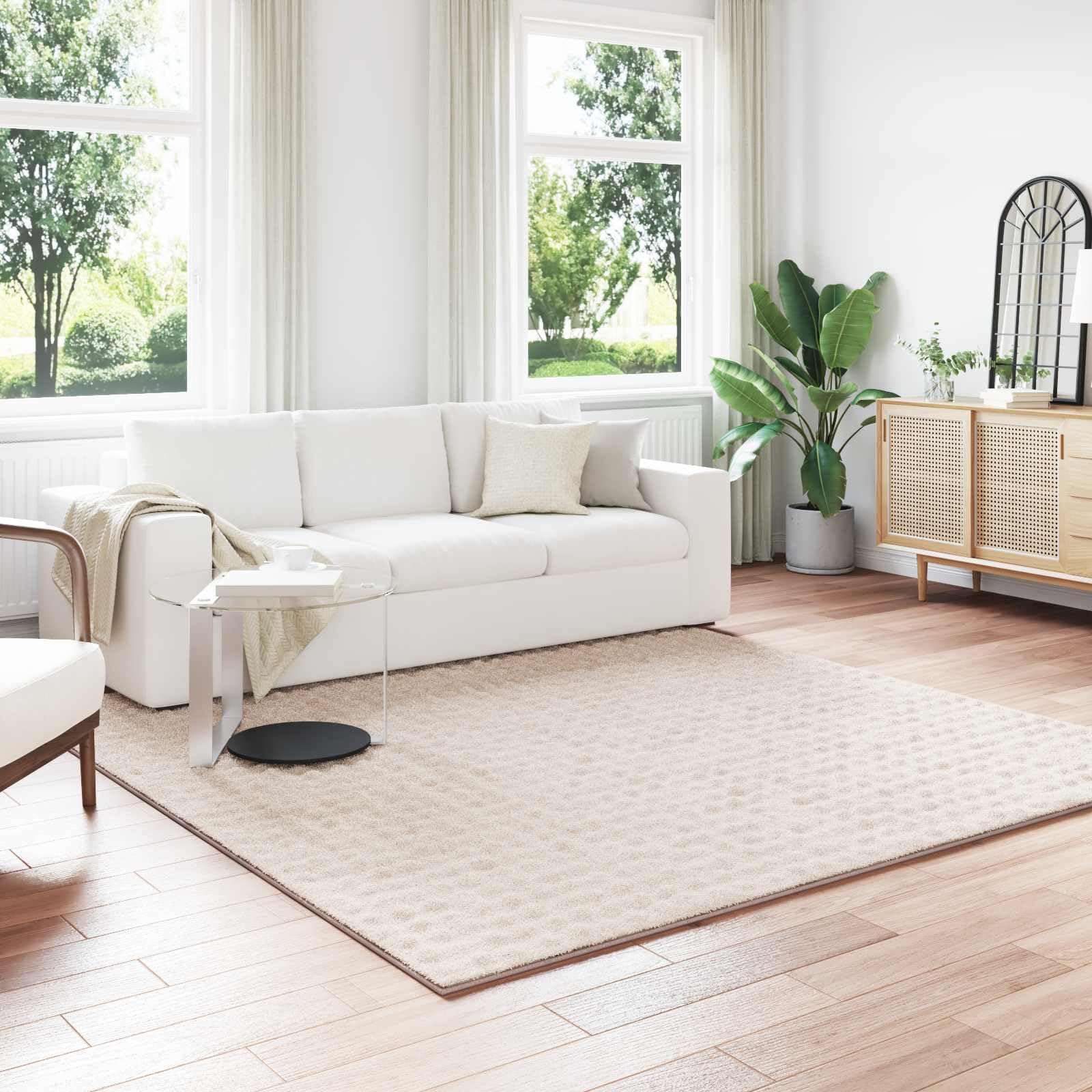 Tappeto Sirolo, beige, 240 x 240 cm, quadrato, in robusto poliestere, antiscivolo, lavabile in lavatrice, riduzione del rumore, per soggiorno, camera da letto, terrazza coperta