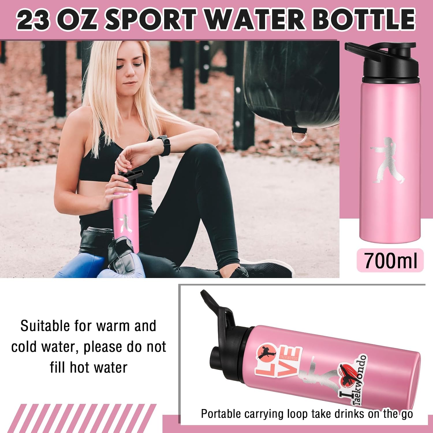 Baderke 68 Pcs Karate Gift Set Taekwondo Gift for Women Include Karate Water Bottle Cosmetic Case Bag Martial Arts Stickers and Hair Ties for Lover DIY Birthday Gift image 4