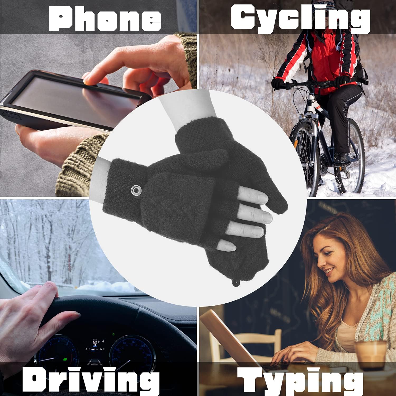 Flammi Women's Warm Knitted Fingerless Gloves Convertible Mittens - Image 7