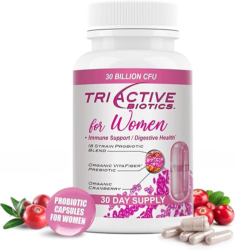 Miniatura 1 de Essential Source Triactive Biotics - Probióticos para mujeres con 18 cepas, prebiótico orgánico VitaFiber y arándano para apoyo digestivo, defensa
