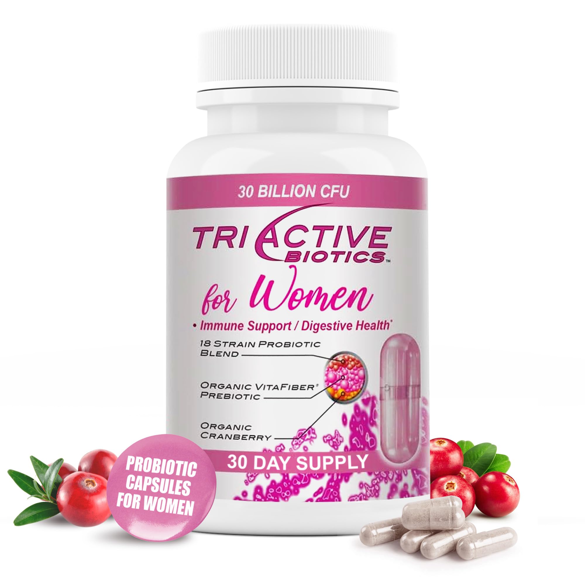 Essential Source Triactive Biotics for Women - Probiotics for Women with 18 Strains, Organic VitaFiber Prebiotic & Cranberry to Digestive Support, Immune Defense, Urinary, Vaginal Health - 30 Capsules