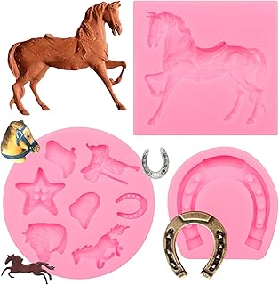 Horse Chocolate Mold, Horseshoe Silicone Mold, Western Cowboy Boot Saddle Fondant Baking for Cake Decoration Cupcake Topper Candy Sugar Craft Gum Paste Clay Resin