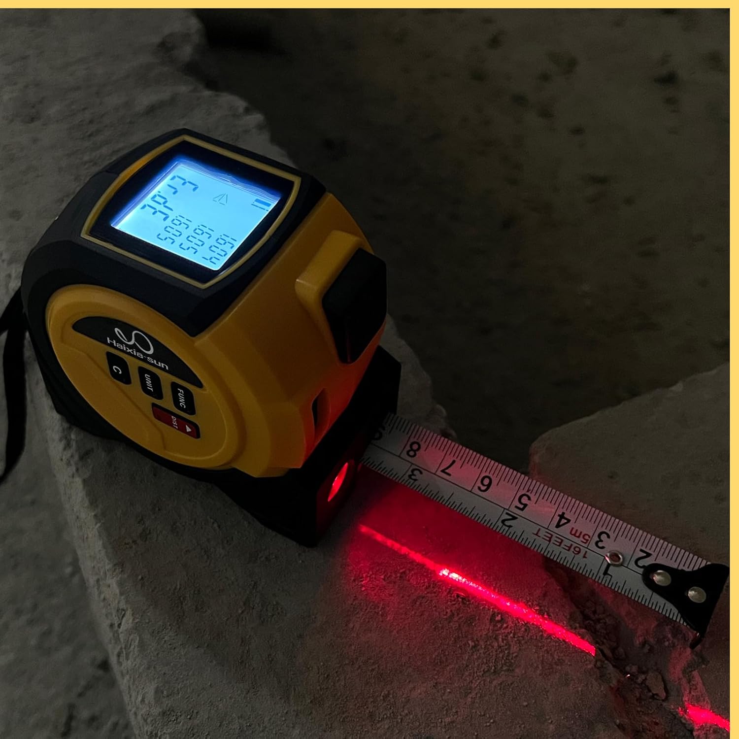 SUNHAIXIA Laser Rangefinder performing a distance measurement with the laser beam.
