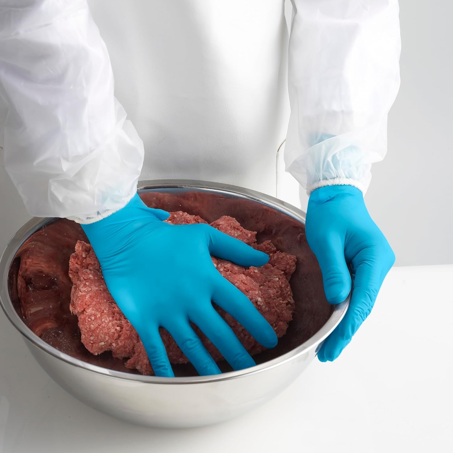 SHOWA 7503PF Blue Nitrile Disposable Gloves, 2.5-mil Single-Use Safety Gloves, SafeDoff Technology, Touchscreen Compatible, Powder-Free & Latex-Free, FDA Food Safe, Large, 1 Box/100 Gloves