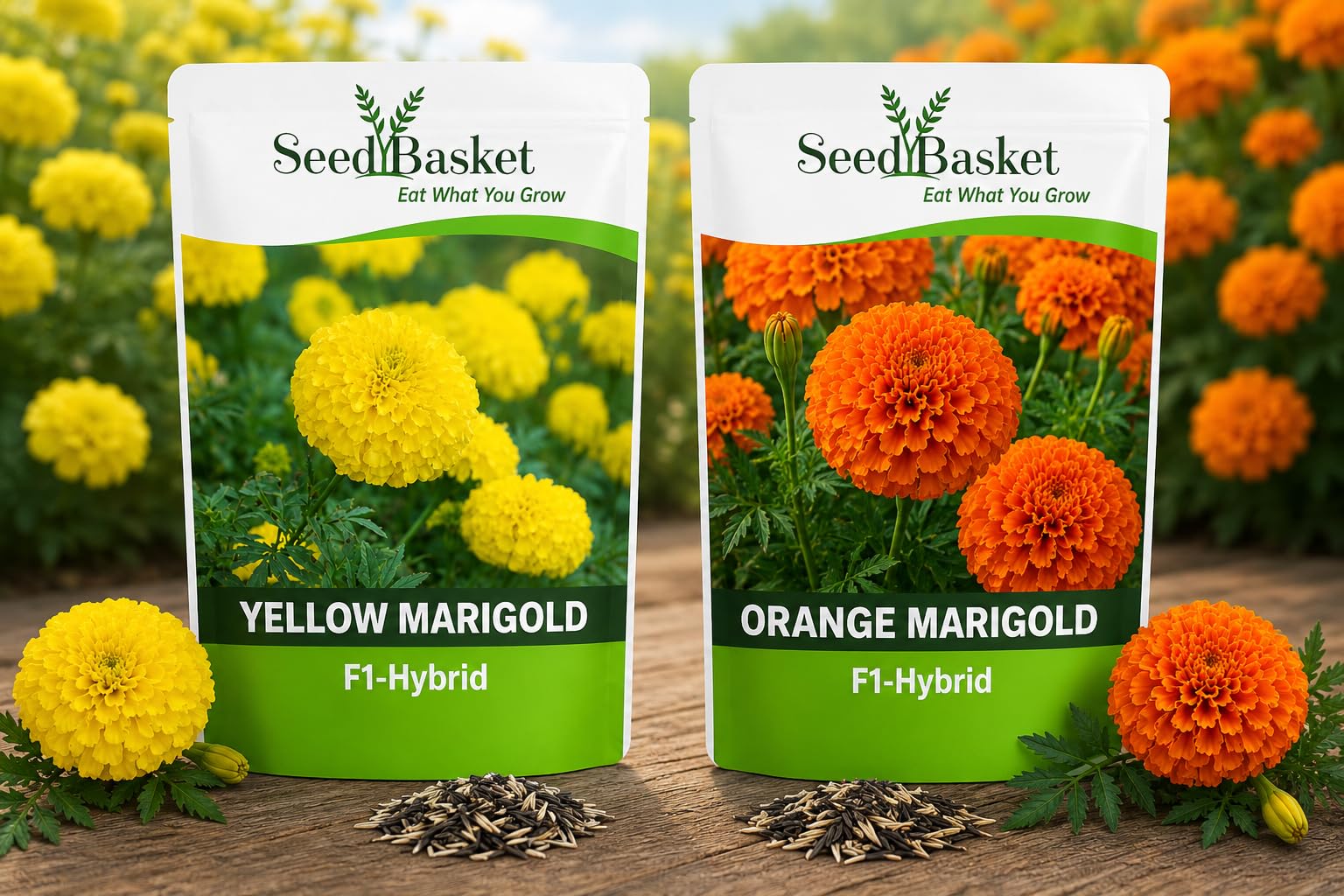 SeedBasket F1-Hybrid Marigold Seeds Combo Pack Yellow & Orange | 20 Seeds per Pack, Pack of 2, Tagetes Erecta, Home & Balcony Garden, Terrace & Outdoor Use-picture-15