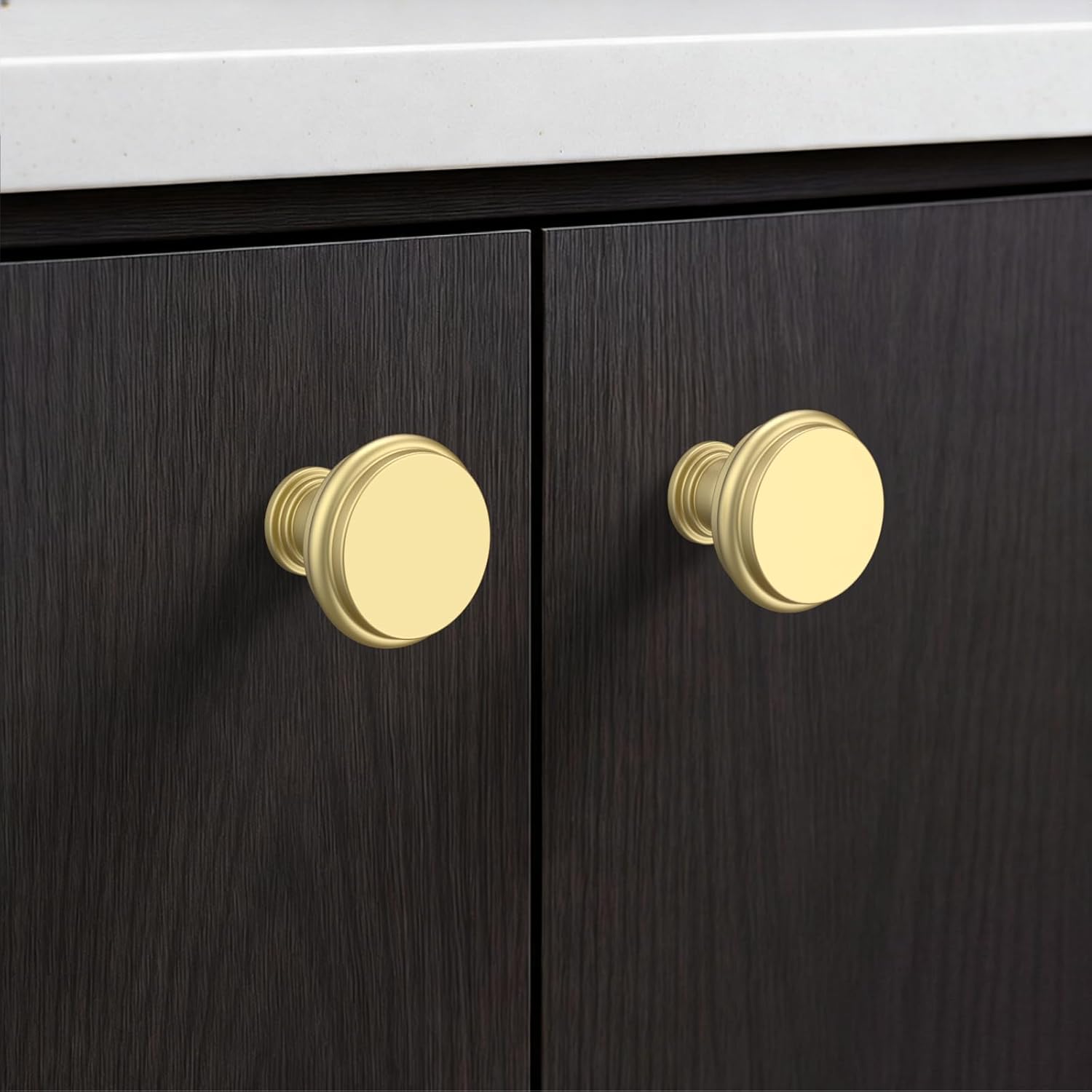 Amerdeco 10 Pack Brushed Gold Cabinet Knobs 1.3 Inch(32mm) Single Hole Zinc Solid Kitchen Cabinet Handles Round Cabinet Drawer Pulls