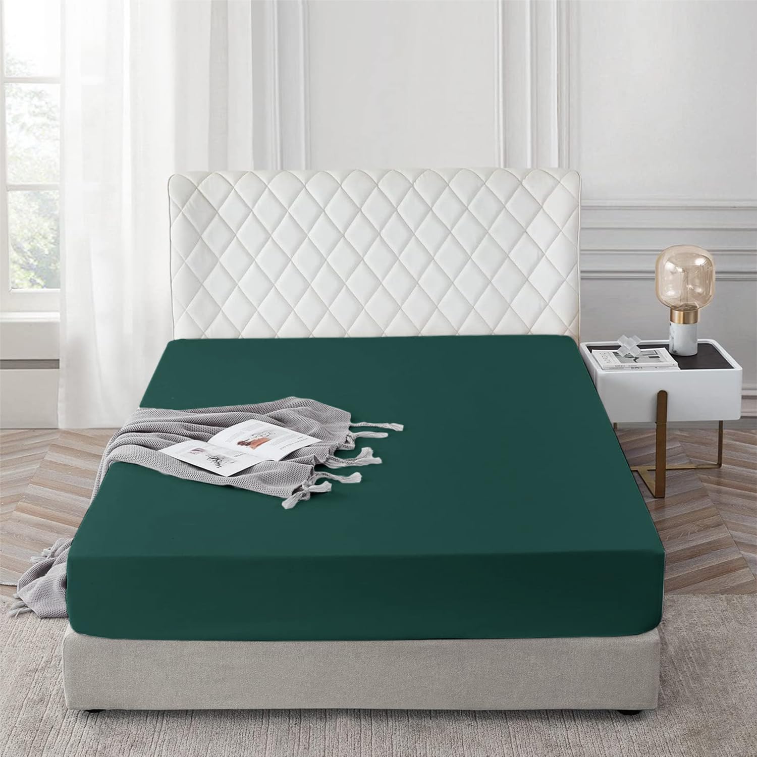 AR Ware Super King Fitted Sheet 100% Egyptian Cotton 300 TC, Breathable Extra Deep Fitted Sheets, Hotel Quality 30 Cm (Emerald)