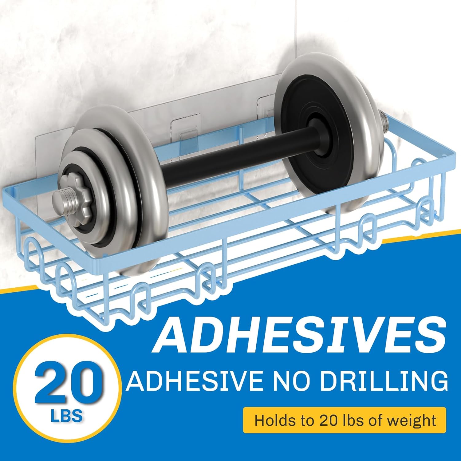 Shower Caddy 18 Pack,Adhesive Organizer for Bathroom Decor Accessories & Kitchen Storage,No Drilling,Large Capacity,Rustproof Stainless Steel Organizer,Home Decor Shelves (Blue 18 Pack)