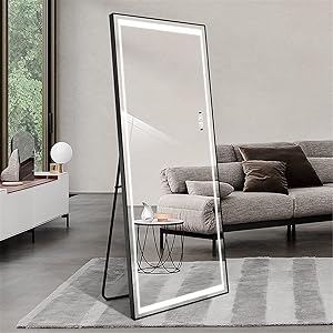 LAIYA 65”24” LED Mirror Wall Full Length Mirror with Lights Stand Light Up Body Mirror Tall Full Size Big Bedroom Mirror Giant Full Body Mirror Large Floor Mirror with Lights Leaner Lighted Mirror