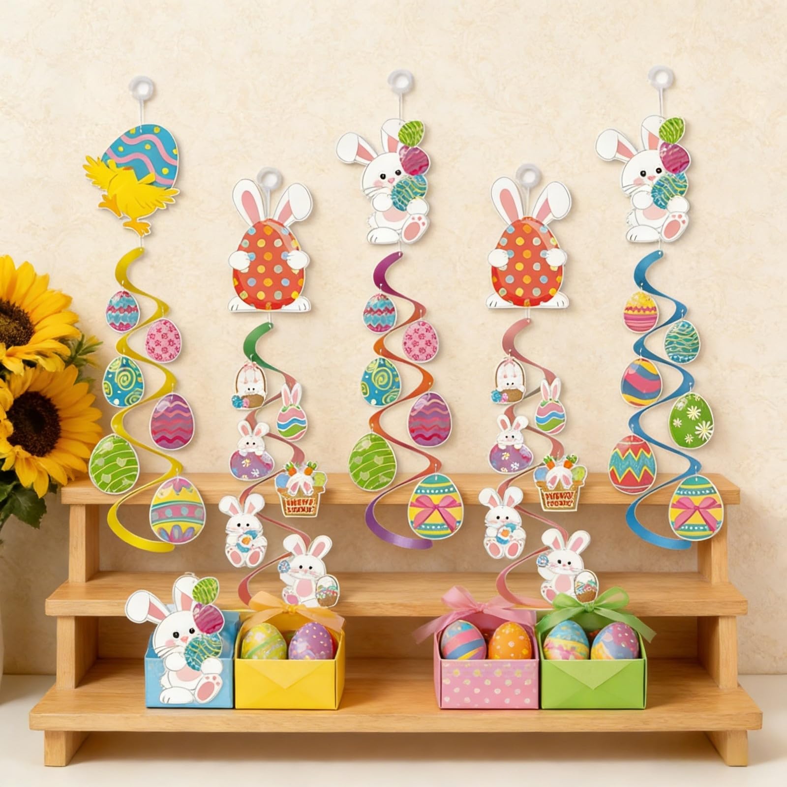 6 piezas de papel en espiral de Pascua para colgar, diseño de conejito y huevo, remolino festivo para fiestas de Pascua, eventos en el hogar y el aula, ideal para Ea (50 cm)