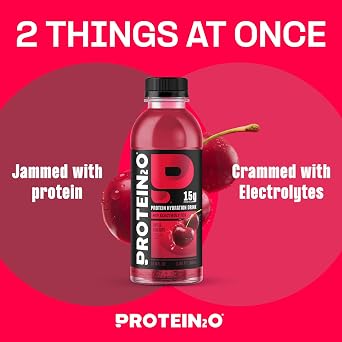 Protein2o Hydration Drink - 2-in-1 Liquid Clear Whey Protein Isolate and Electrolyte Drink - 15g Protein, Vitamins B5, B6 - Post-Workout Recovery - 16.9 Fl Oz - 12 Count Wild Cherry