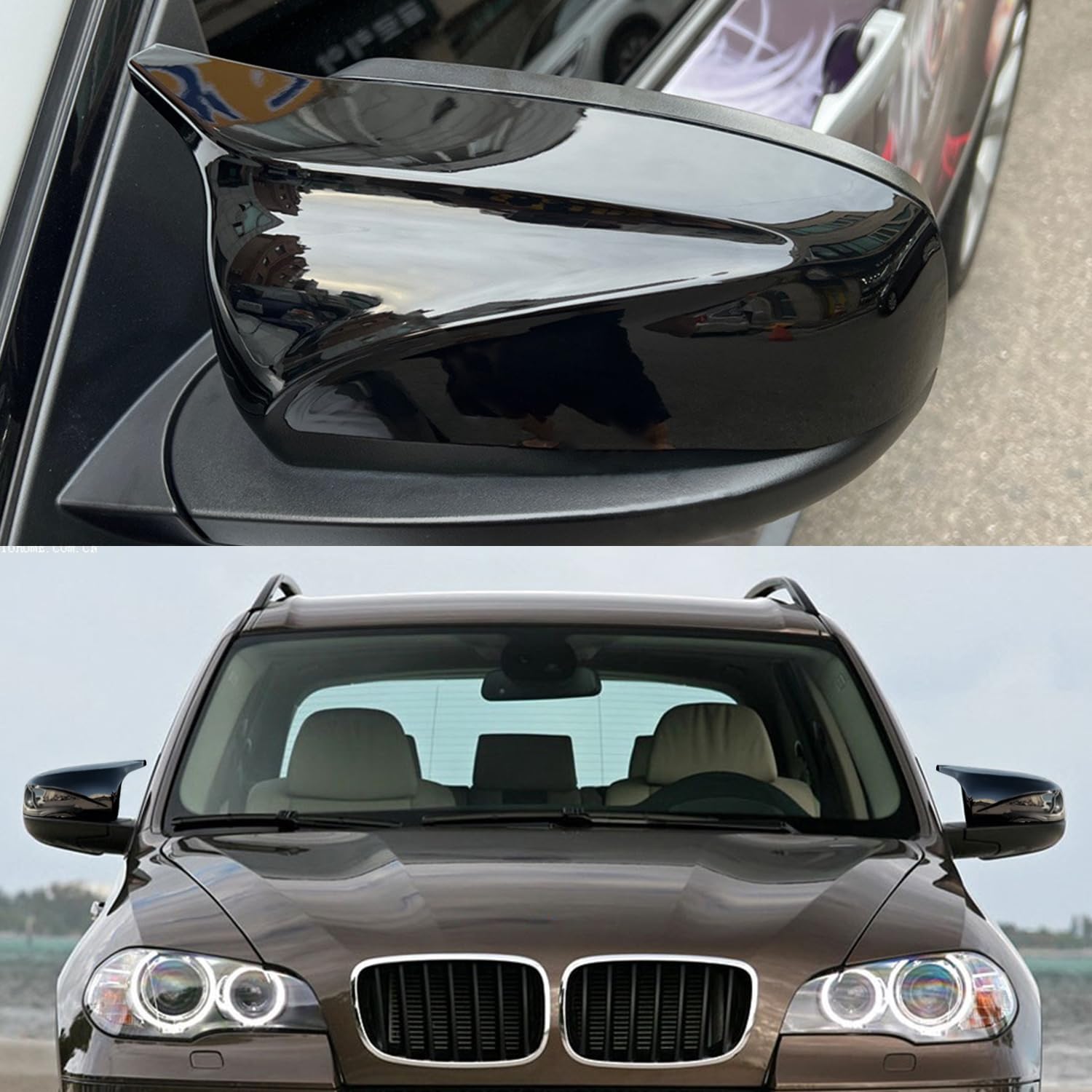 Coques de Rétroviseurs pour Voiture, Porte Latérale Aile Rétroviseur ABS Compatible avec X5 X6 E70 E71 2007-2013, Noir brillant, 1 Paire