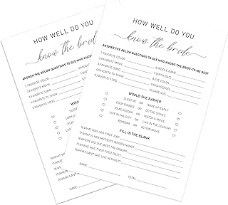 How Well Do You Know The Bride Game, Bridal Shower Questionnaire Cards, Who Knows the Bride Best, Minimalist Wedding Game, Bridal Shower Games, Bachelorette Party Games -WKTB01