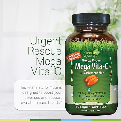 Miniatura 5 de Irwin Naturals Urgent Rescue Mega Vita-C - 60 cápsulas blandas líquidas - 1000 mg de vitamina C - Suplemento de apoyo inmunológico con escaramujos y