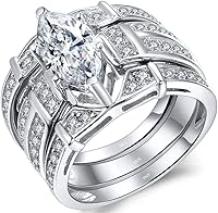 MABELLA Sterling Silver CZ Marquise Wedding Ring Set - 3-Piece Bridal Trio with 1.62ct Center Stone for Women Anniversary