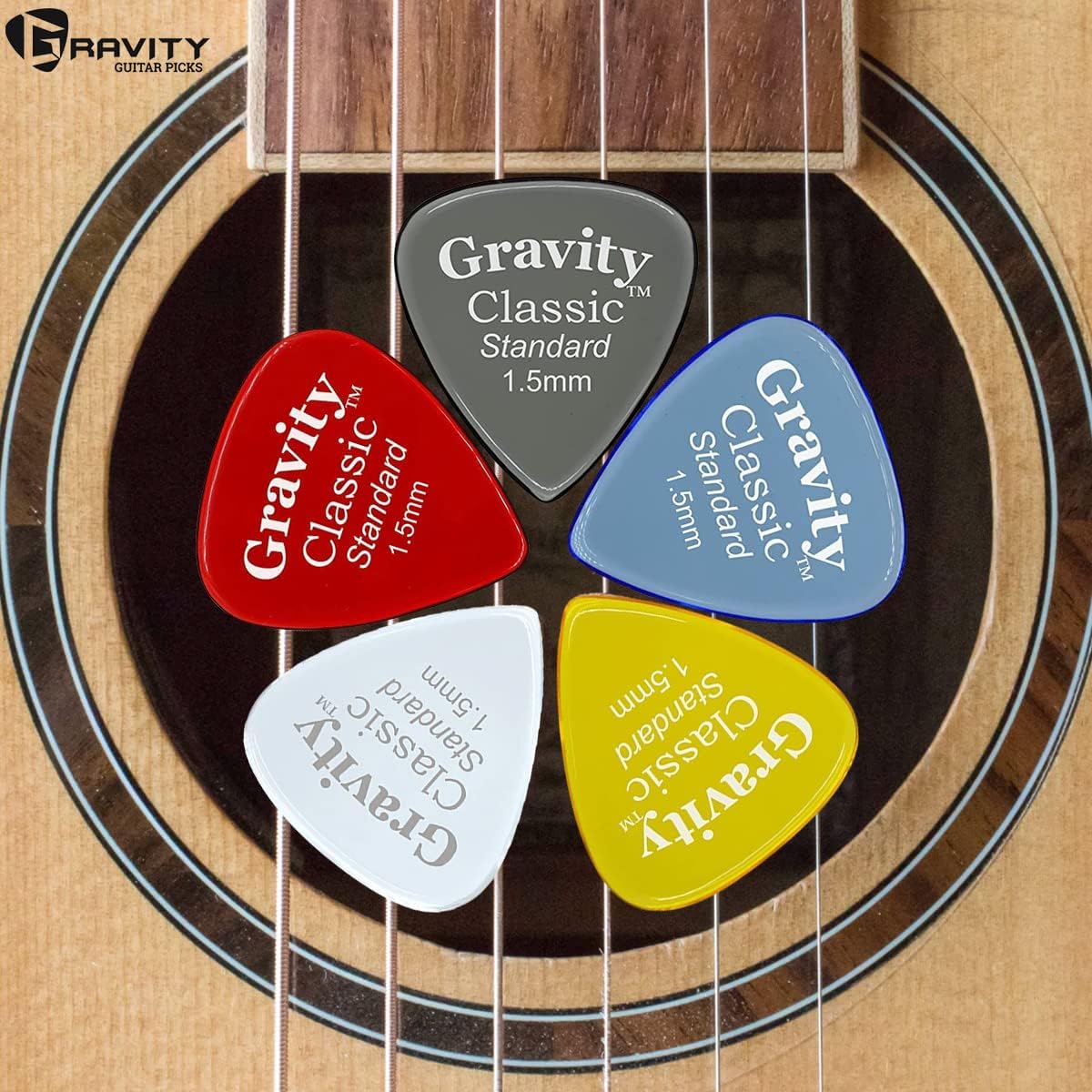 Gravity Guitar Picks - Acrylic - Classic Standard 1.5mm - 8 Color Assortment - Brighter, Louder, Faster