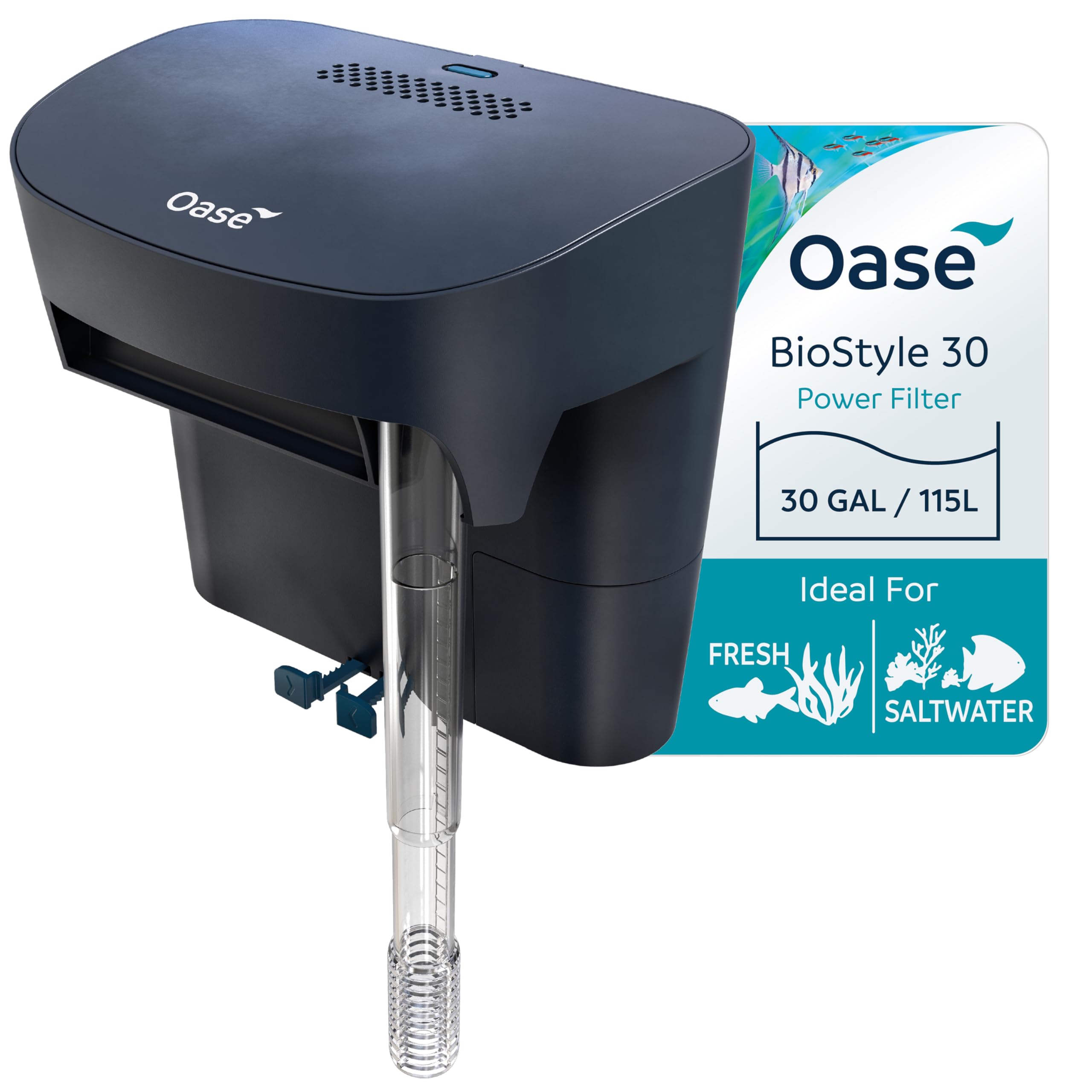 OASE BioStyle Power Filter for Aquariums up to 30 gallons, Multi-stage Filtration, Easy Maintenance, Quiet Hang on Back Filter, Navy Blue