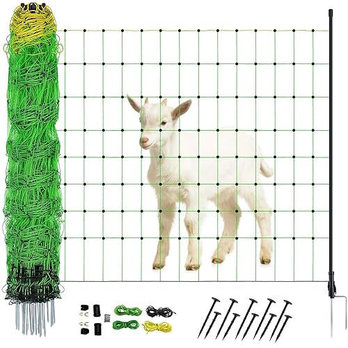 Red eléctrica para cerca, 35.4 pulgadas de alto x 164 pies de largo, redes portátiles para ganado con 14 postes de doble pincho para cerdo, perros,