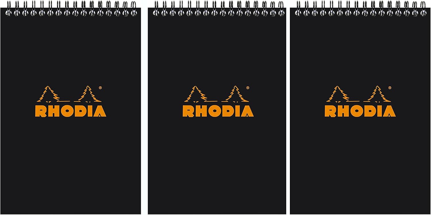 Rhodia Wirebound Black Notepads graph - 4 in. x 6 in., Pack of 3