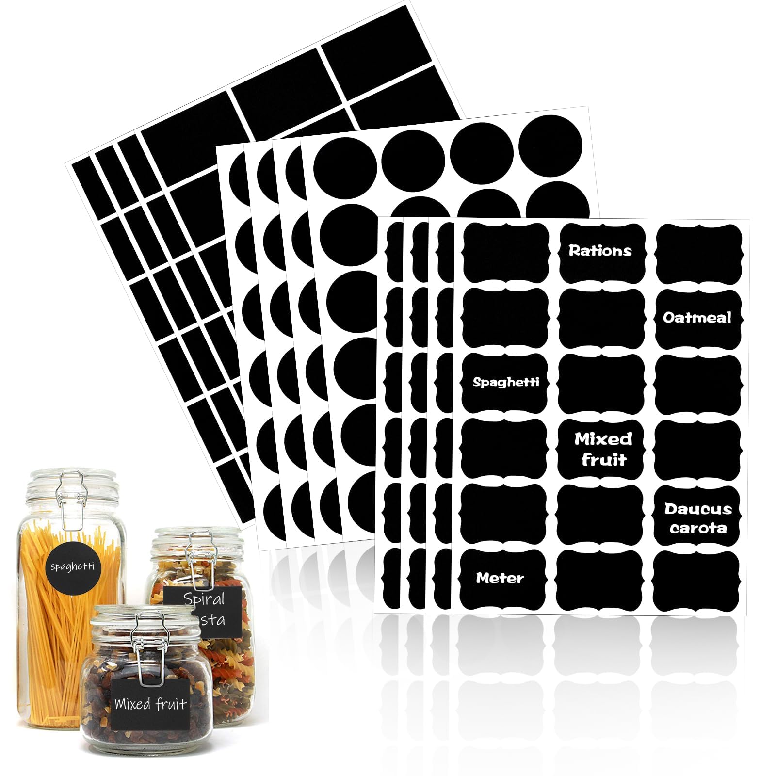 NALACAL Chalkboard Label Stickers, 240Pcs Reusable Waterproof Blackboard Mason Jar Stickers, Assorted Shapes Removable Bottle Labels for Storage Bins Mason Jars Containers Pantry Kitchen