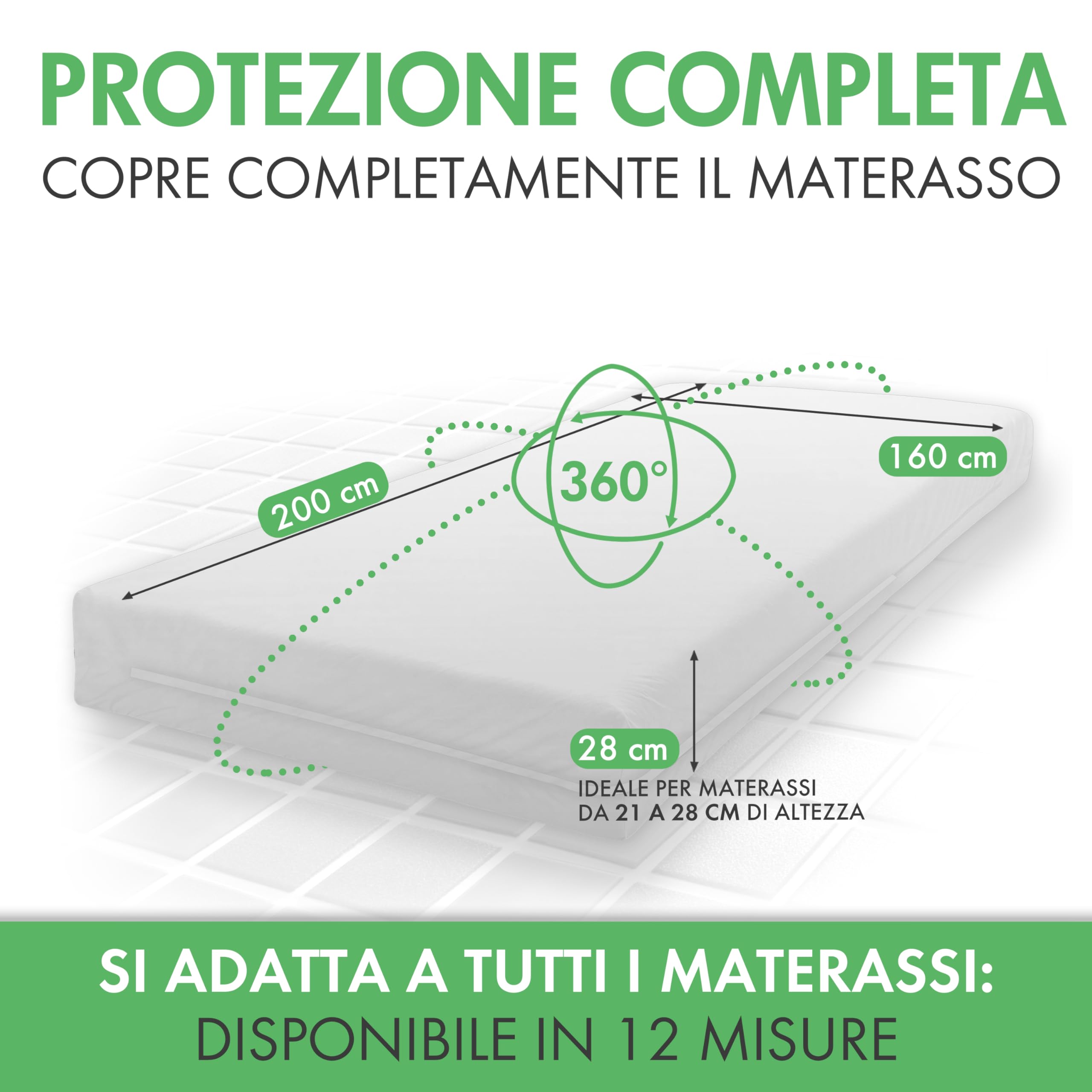 Welldora Coprimaterasso Antiacaro Premium – Copri Materasso Antiacaro Anallergico Testato - Rivestimento con Cerniera - Biancheria da Letto Anallergica (160x200x28cm)