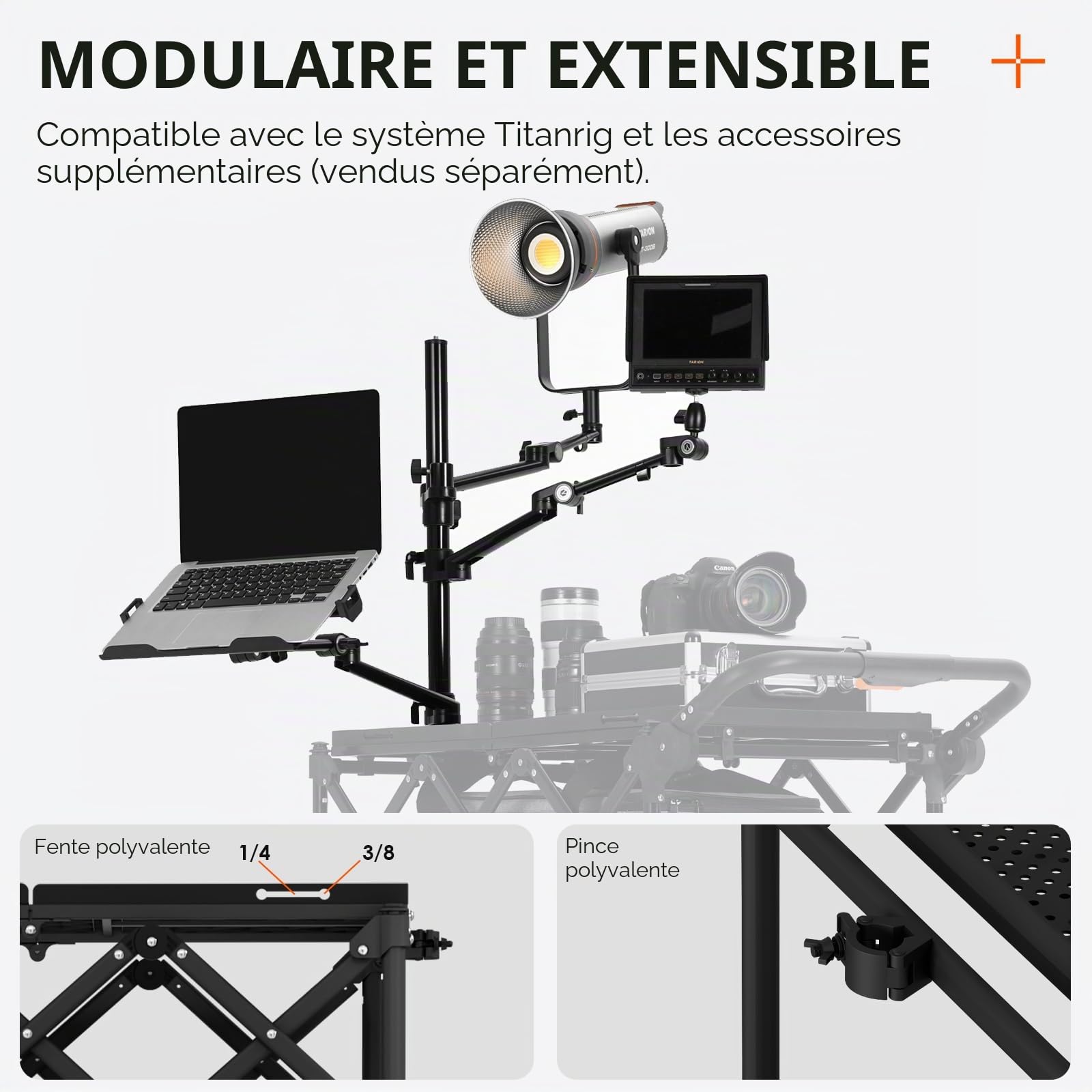 TARION Chariot de Production Vidéo pour Caméra - Chariot Studio à Installation & Démontage Rapide avec Roues 360° Chariot de Travail Photographique Pliable pour Créateurs de Contenu Titanrig