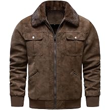 HOOD CREW Mens Faux Suede Bomber Jacket Vintage Leather Jackets