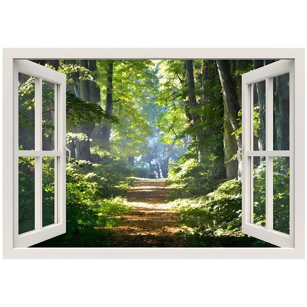 Luxylei 3d Wall Stickers Forest Removable Fake Window Wall Stickers Scenery View Window Decals Landscape Wall Stickers Nature Wall Decals
