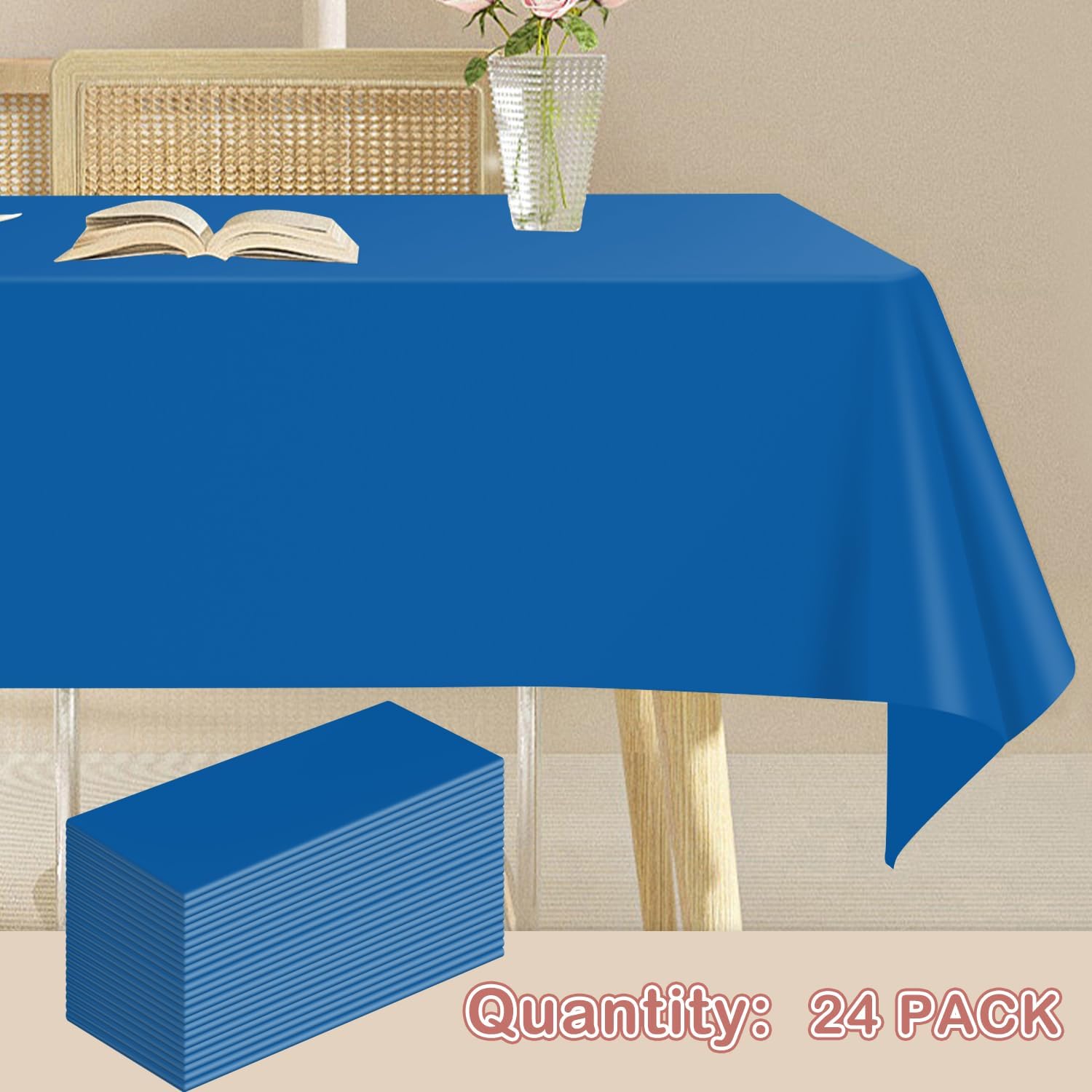 YSYJ Blue 24 Pack Plastic Tablecloth 54 x 108 Inch Rectangle Disposable Table Cloth for Parties Plastic Table Cover Disposable Tablecloths