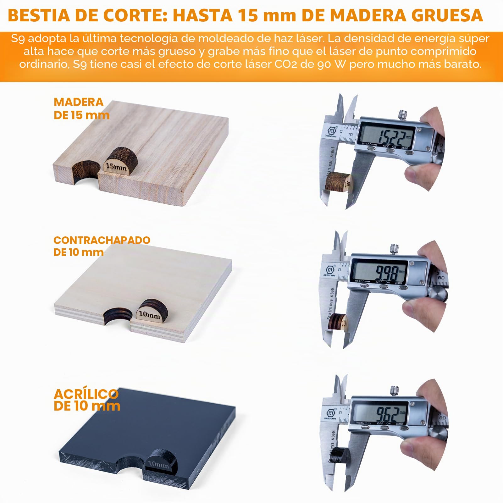 S9 Grabador láser, cortador láser con efecto de 90 W, borde de corte limpio, área de trabajo láser de 410x420 mm, para madera, metal, acrílico negro