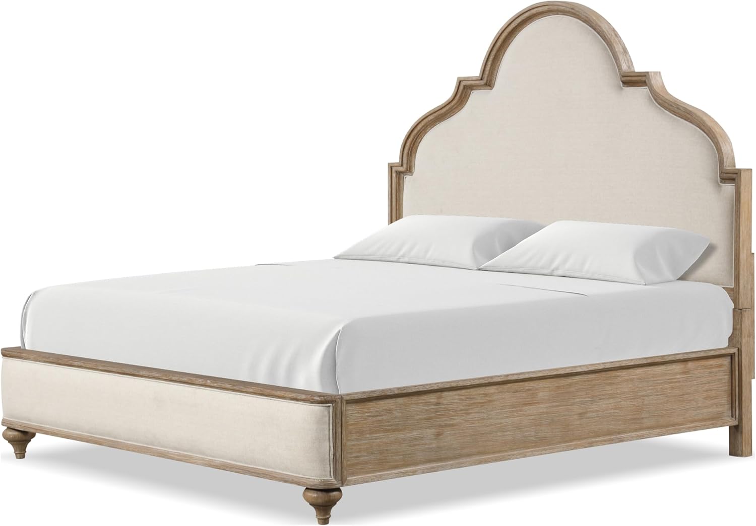 Furniture of America Weile Art Deco Solid Wood 88-inch Panel Bed with Upholstered Headboard and Footboard, Box Spring Required for Bedroom, Guest Room, King, Rustic Oak