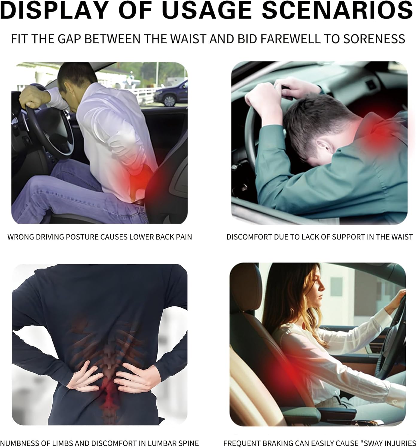 Ergonomic Memory Foam Lumbar Pillow–Back Support Cushion for Sleeping,Office Chairs,Beds,and Cars–Removable & Breathable Cover (Blue)