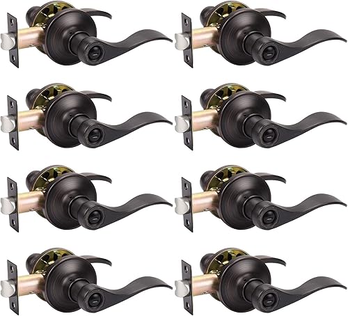 Vista 81 de KNOBWELL Paquete de 2 pomos de puerta de bronce, palancas interiores para dormitorio, baño, cepillo frotado sin llave, manija de puerta de Bronce