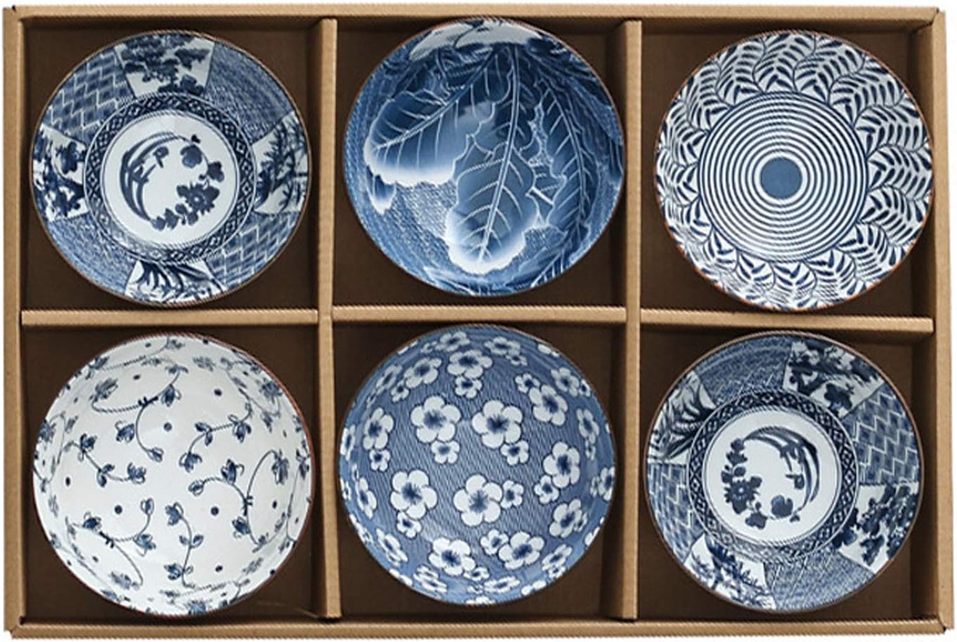 Gegong 6 Pack Ceramic Bowls, Japanese Style , 10 Ounces Thickening Blue and white porcelain Rice /Cereal Bowls for Kitchen, Suitable for microwave, ovens, dishwashers (mixing)